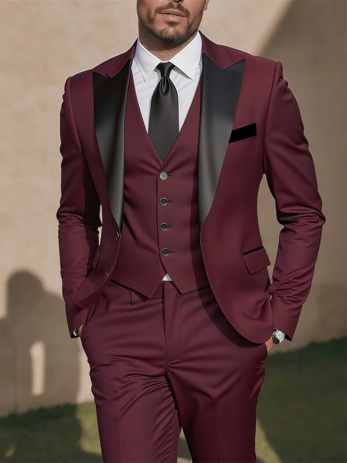 Men's 3-Piece Polyester Suit with Vest and Trousers