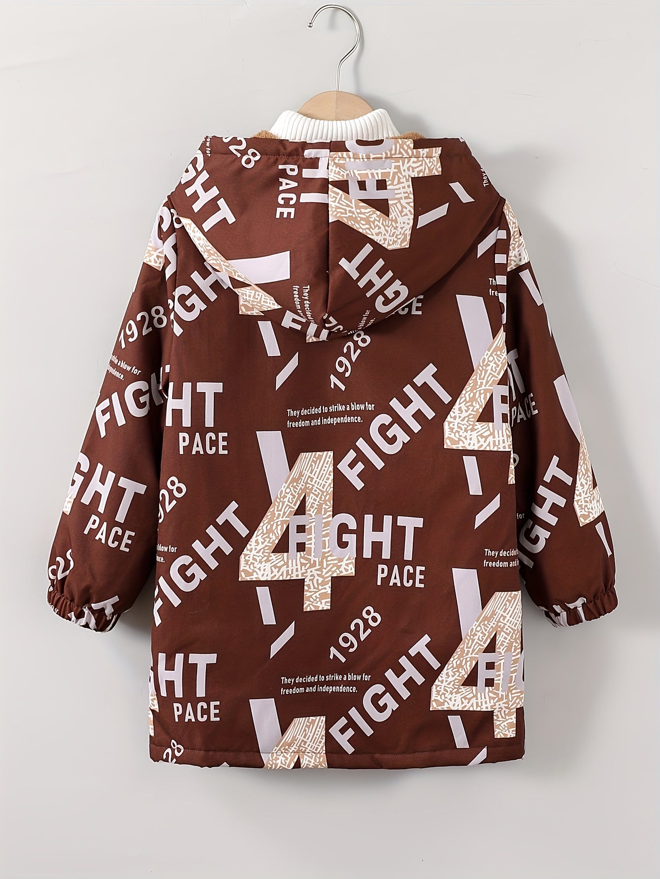 Boys' Cozy Jacket with Letter Print - Casual & Warm Windproof Outerwear for Fall/Winter