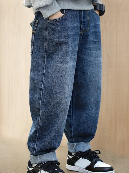 Boys' Straight Leg Denim Jeans for Spring & Fall, Casual Style