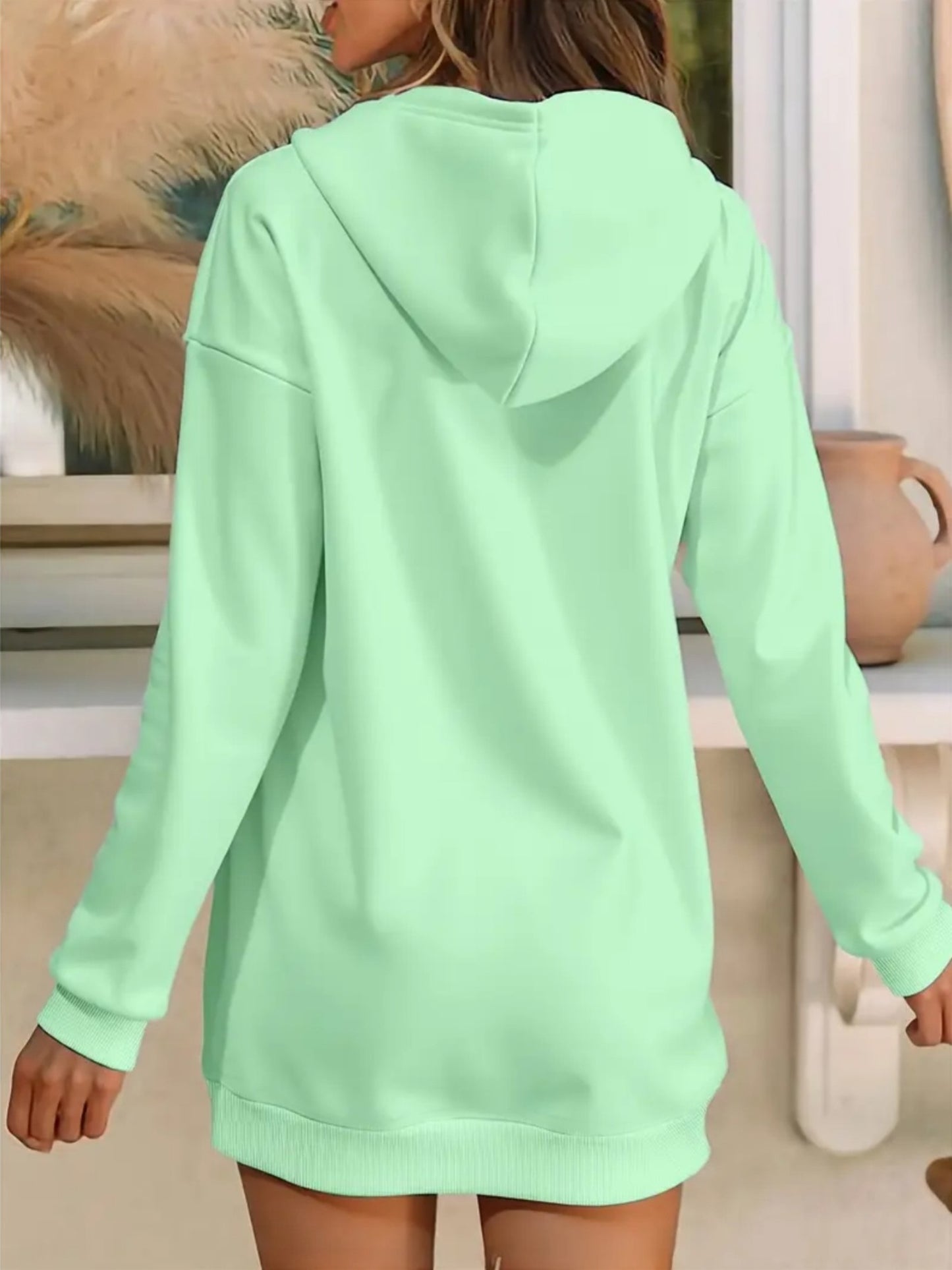 Կանացի էլեգանտ տառերով տպագիր գլխարկով սվիտեր - հաստ բրդյա աստառով երկար զգեստ՝ ոսկեգույն գրվածքով և ոսկեգույն գրվածքով, առջևի կայծակաճարմանդով փակվող, բոլոր եղանակների համար նախատեսված առօրյա էլեգանտ սվիտեր, գեղեցիկ վերնաշապիկ