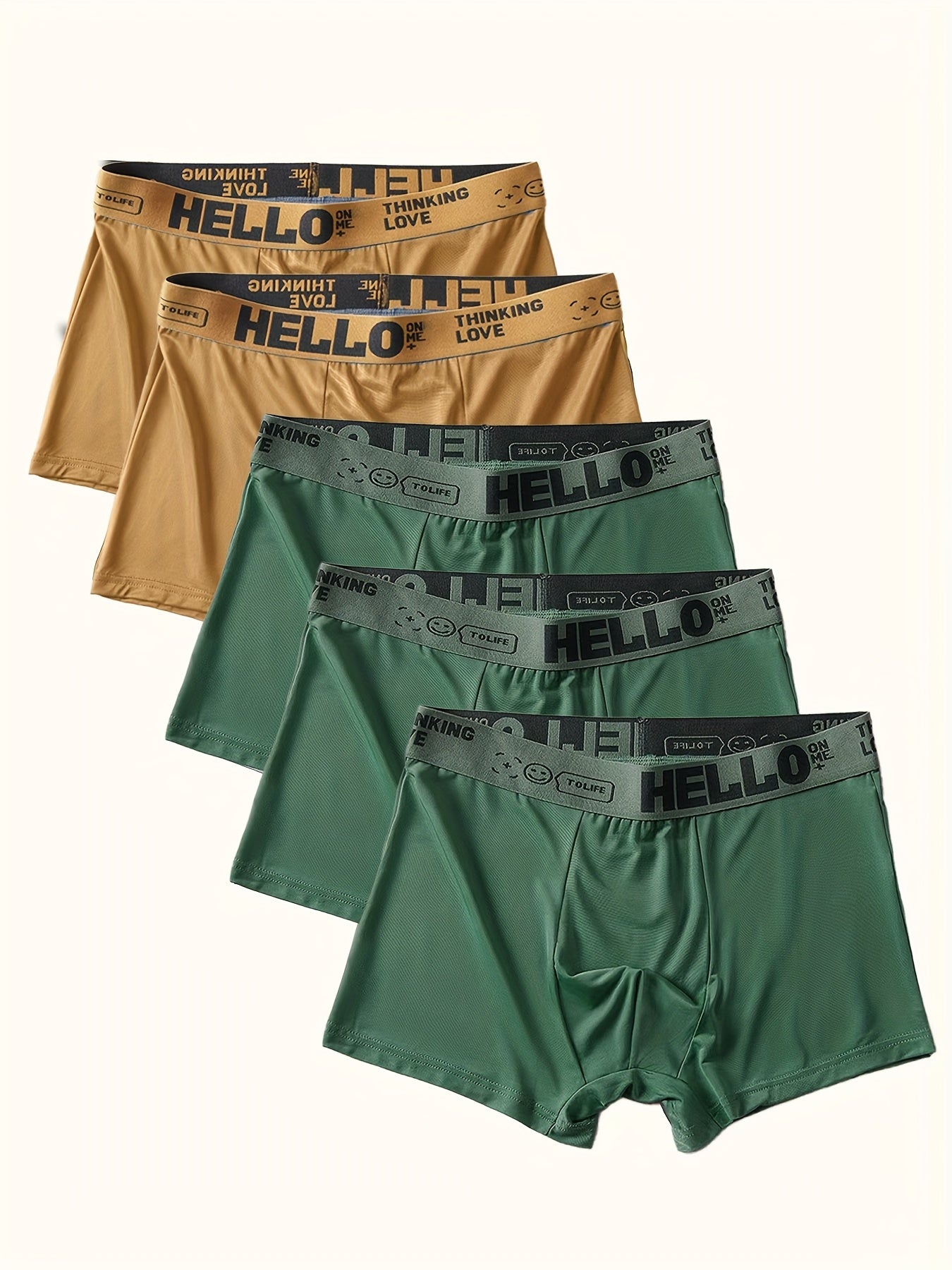 5pcs Men's Breathable Polyester Boxer Briefs for Active Wear