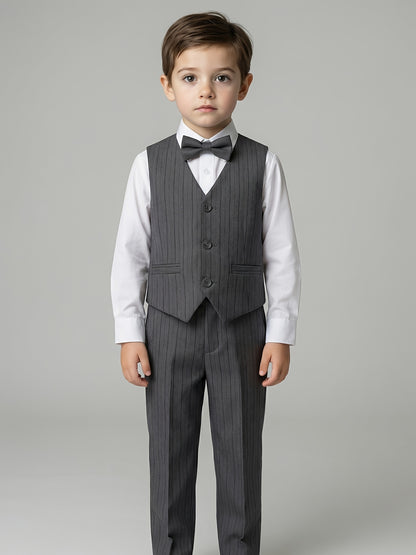 Boys' Striped Suit Vest Set with Bow Tie for Formal Occasions