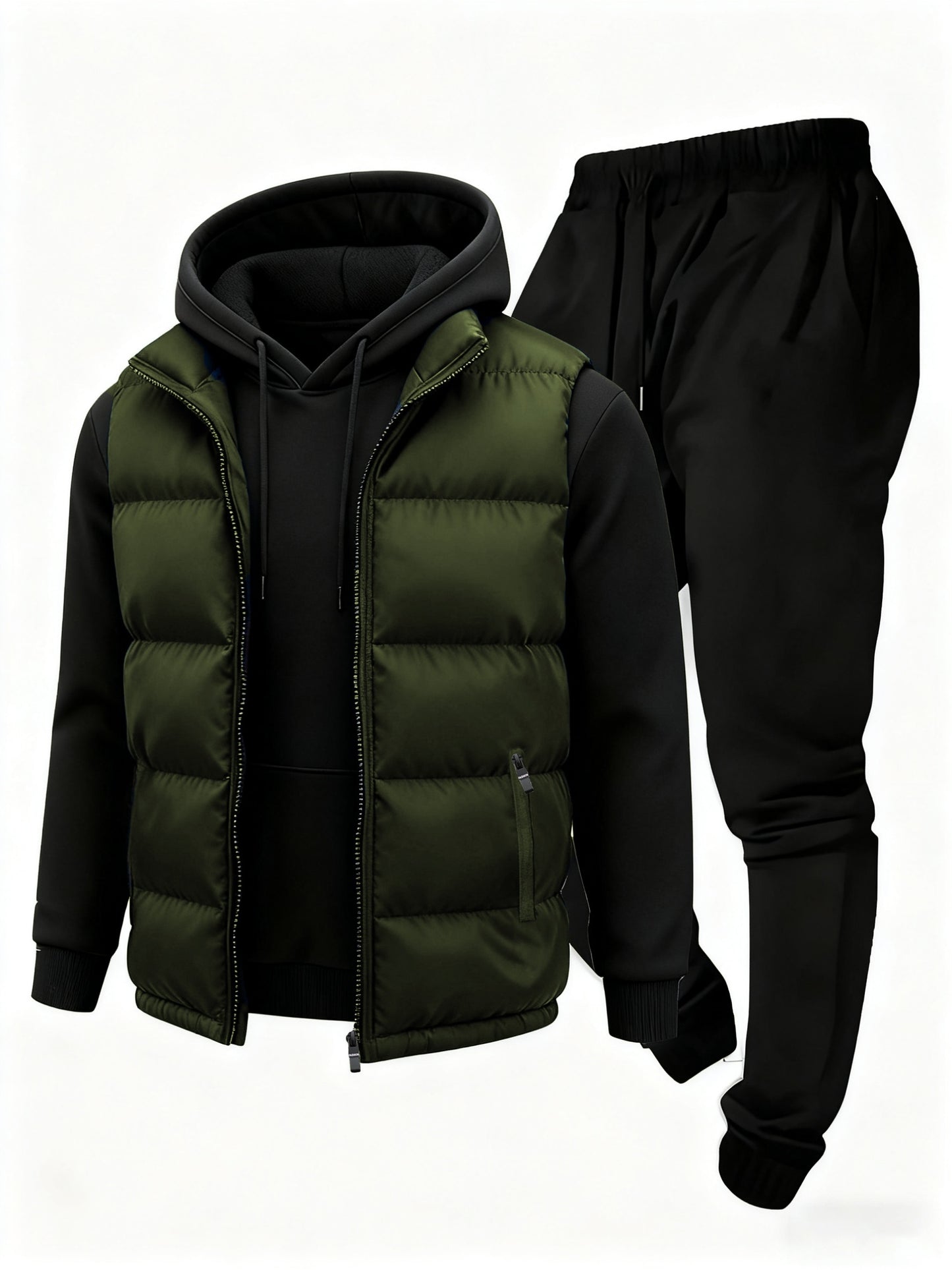 3pcs Vest Casual Set for Men Men's Casual Cartoon Drawstring Pocket Hoodie and Sports Drawstring Trousers Matching Set - ayq