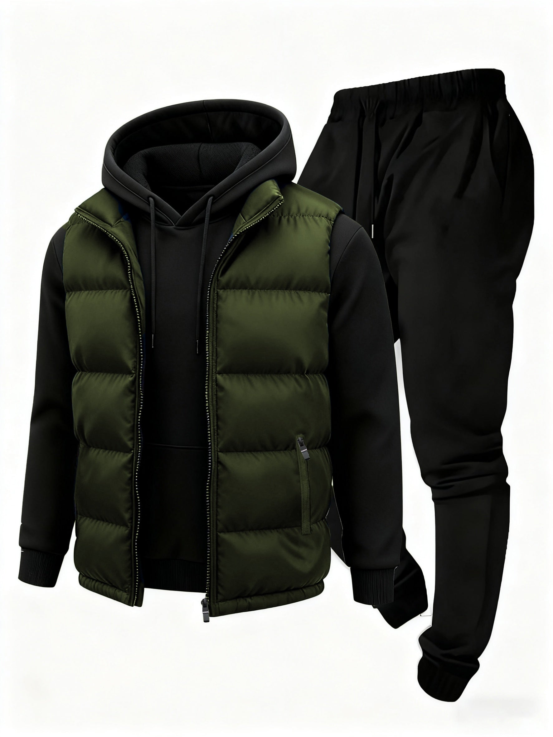 3pcs Vest Casual Set for Men Men's Casual Cartoon Drawstring Pocket Hoodie and Sports Drawstring Trousers Matching Set - ayq