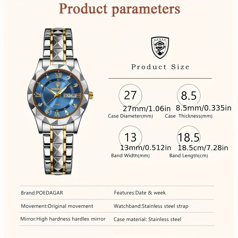 Կանացի առօրյա շքեղ պարզ լուսարձակ օրացույցով քվարցային ժամացույց