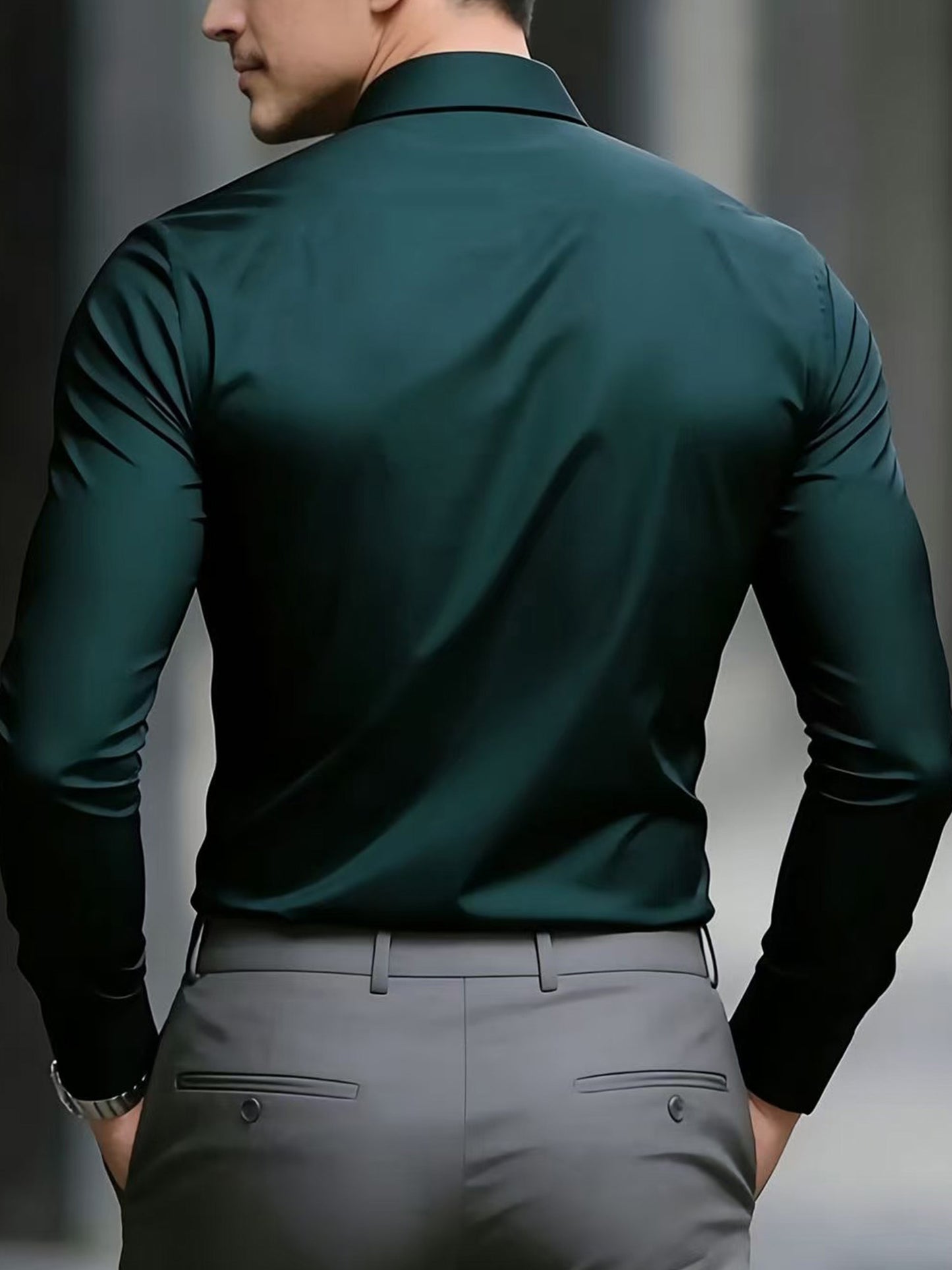 Men's Business Casual Shirt and Trousers Set - Polyester, All Season