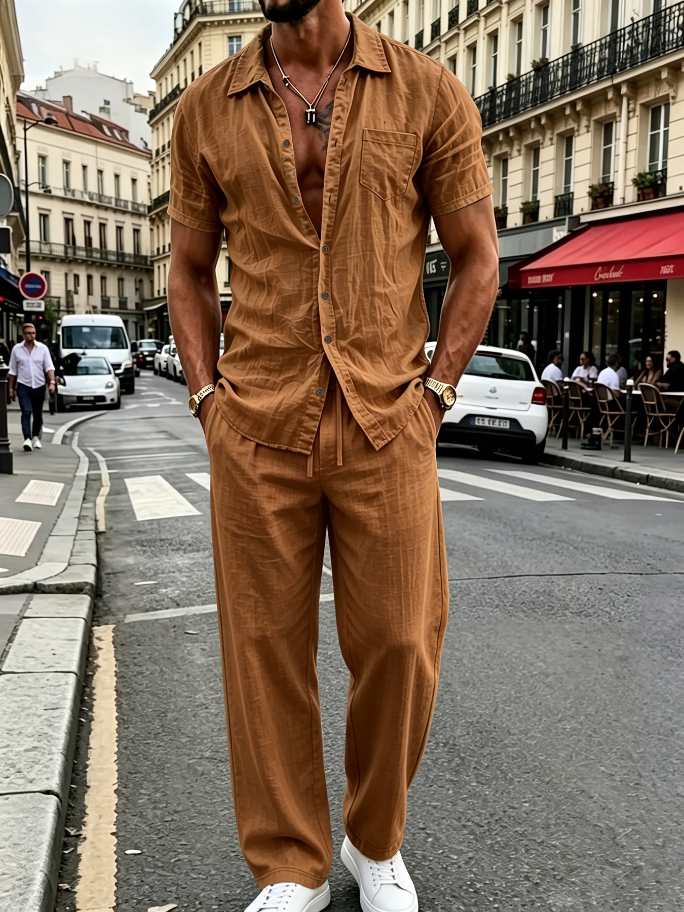 Men's Casual Linen Shirt and Pants Set for Summer Comfort