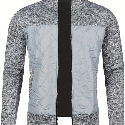 Men's Knitted Cardigan Jacket, Autumn Winter Casual Stand Collar Full Zip Coat, Long Sleeve Regular Fit Jacket