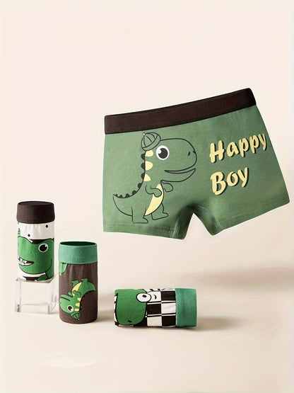 Boys' 4-Pack Cotton Boxer Briefs with Cartoon Patterns