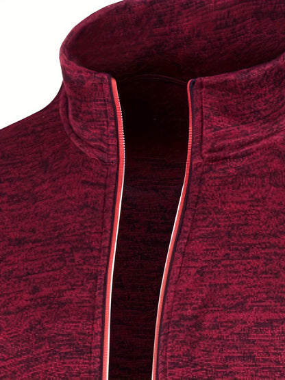 Elegant Mid Stretch Cardigan, Men's Casual Full Zip Up Cardigan Sweater Coat For Fall Winter