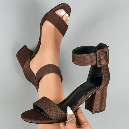Women's Open Toe High Block Heel Sandals with Adjustable Ankle Strap
