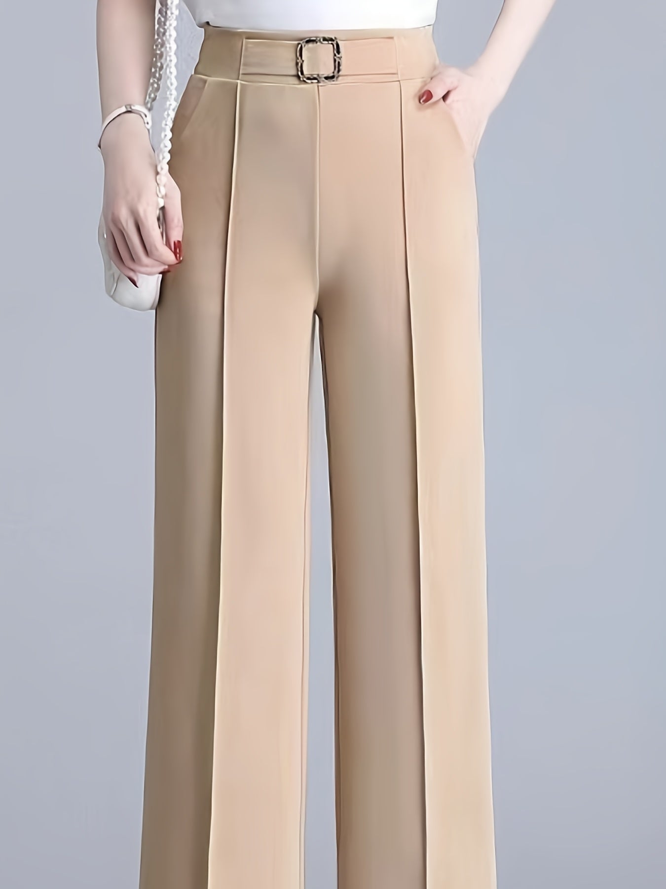 Casual Loose-Leg Polyester Pants with Button Front for Spring-Fall