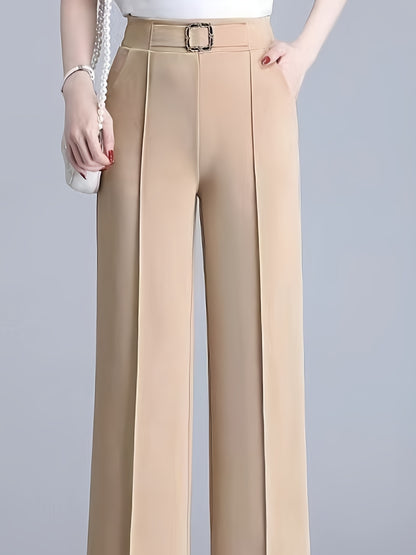 Casual Loose-Leg Polyester Pants with Button Front for Spring-Fall