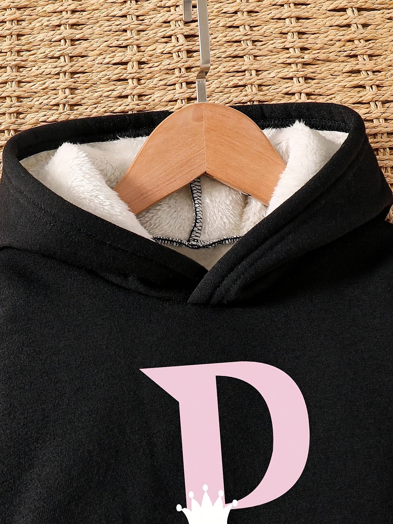 Autumn And Winter Style Fleece Tops, Fashionable Letter Pattern Prints, Warm Hoodies And Sweatpants Two-Piece Set, for Outdoor