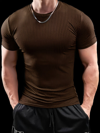 Men's Stretch Fit Short Sleeve T-Shirt - Breathable, Comfortable Polyester Blend, Solid Blue, Crew Neck, Casual  Sporty Style for Spring/Summer