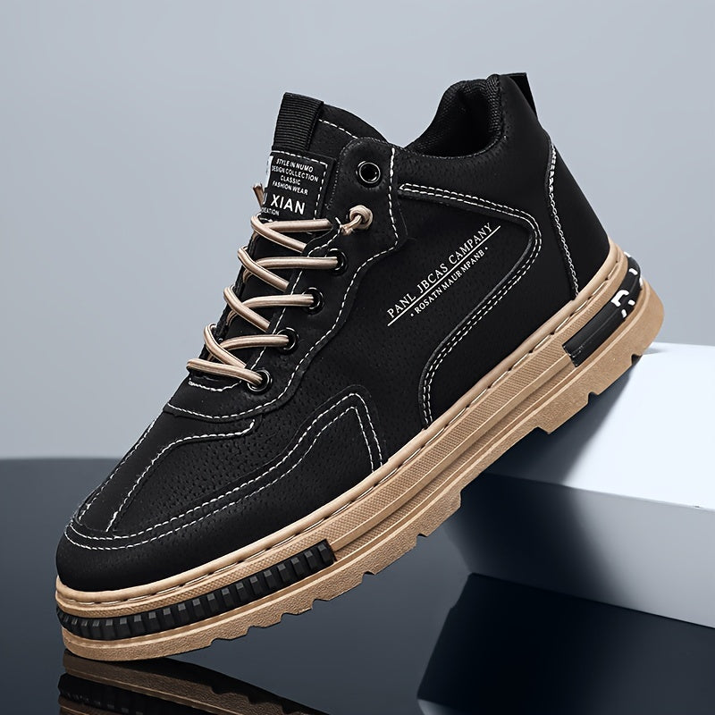 Men's Trendy Mid Top Skate Shoes, Durable Comfy Walking Shoes For Outdoor All Seasons - Traveling Hiking Activities