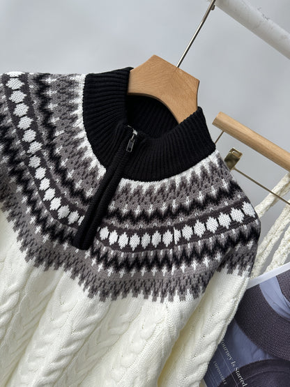 Տղամարդու սվիտեր - Fair Isle նախշերով սվիտեր, երկար թևքերով պուլովեր, հարմար է աշնանային և ձմռան համար, միջին ձգվող տրիկոտաժե սվիտեր, հարմար է ինչպես առօրյա, այնպես էլ պաշտոնական առիթների համար, ցրտադիմացկուն, հարմարավետ և տաք