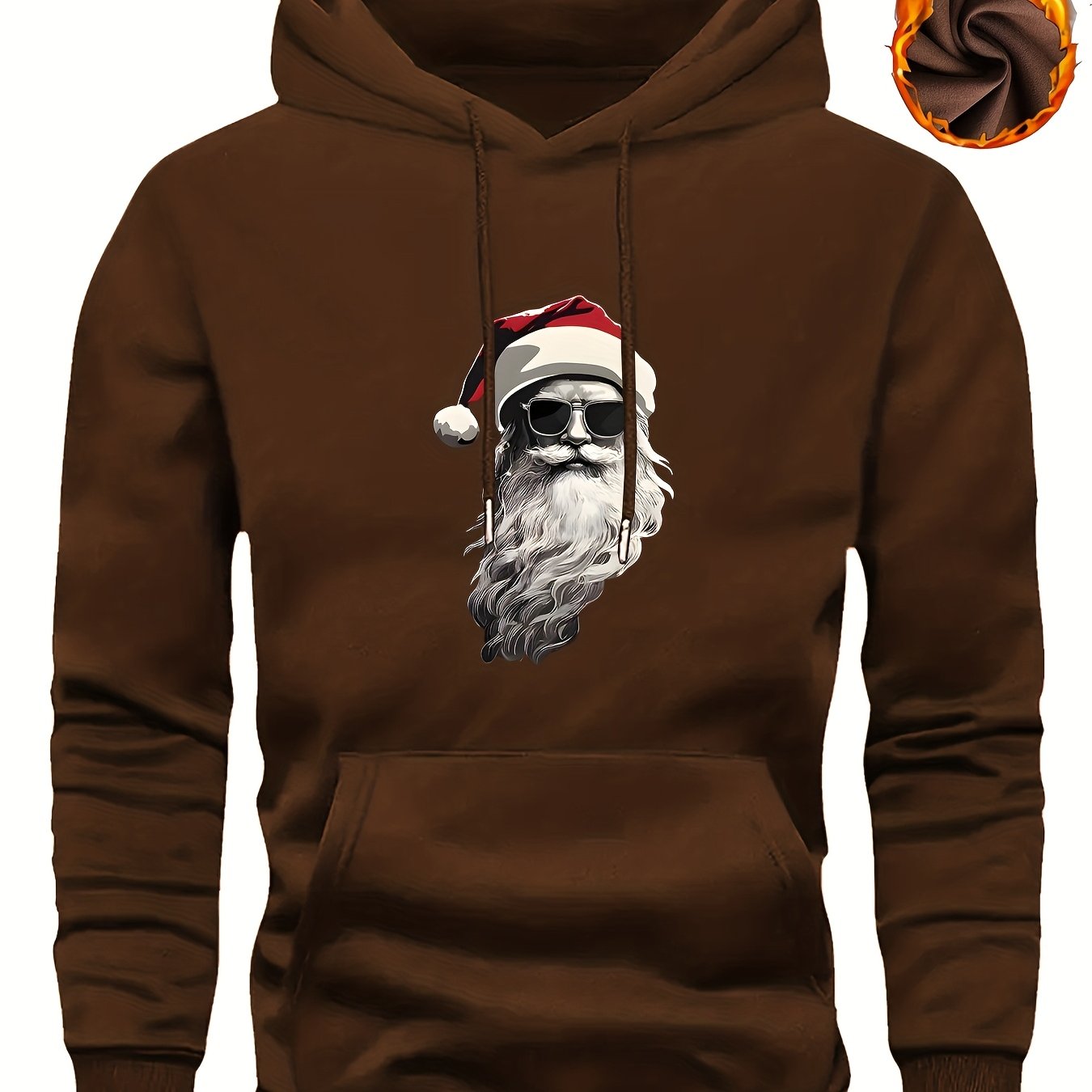 Men'S Heavyweight Hooded Sweatshirt with Santa Claus & Santa Hat Print - Thick Winter Pullover, Long Sleeve Hooded Sweater for Christmas, Halloween, New Year'S - Cozy Cold Weather Clothing For Men, Couples, Family - Ideal Hol