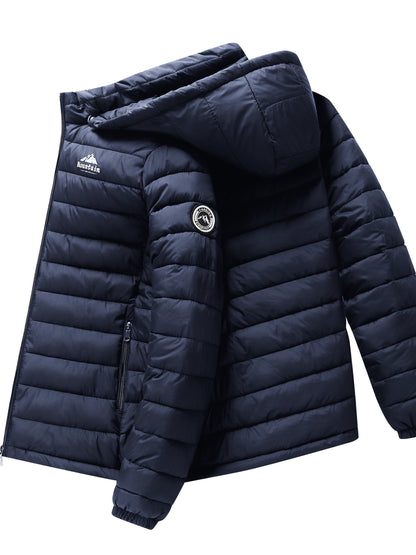 Men's Windproof Quilted Hooded Winter Jacket, Casual Warm Coat