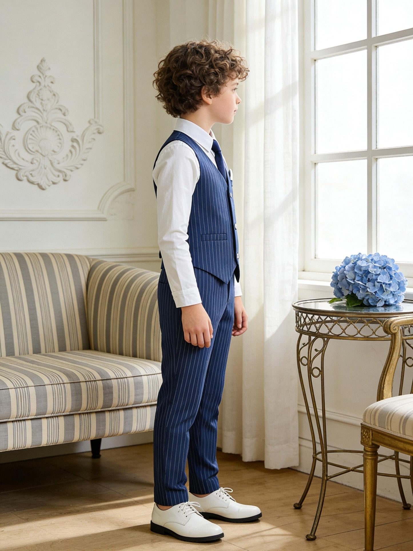 Boys' Striped Vest Suit Set with Tie - Formal 3pcs Outfit