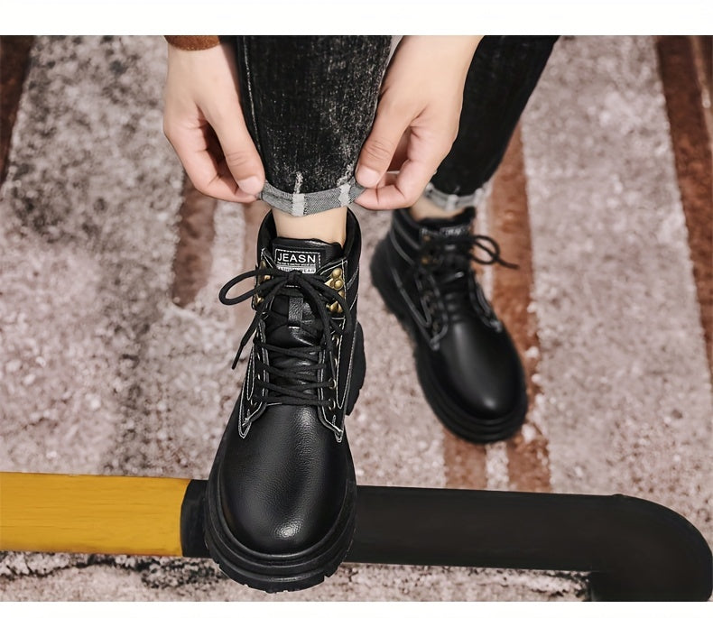 Large Size Men's High-Top Trendy British Style Short Boots Mid-Calf Work Boots Men's Hiking Boots High-Top Casual Shoes Short Boots