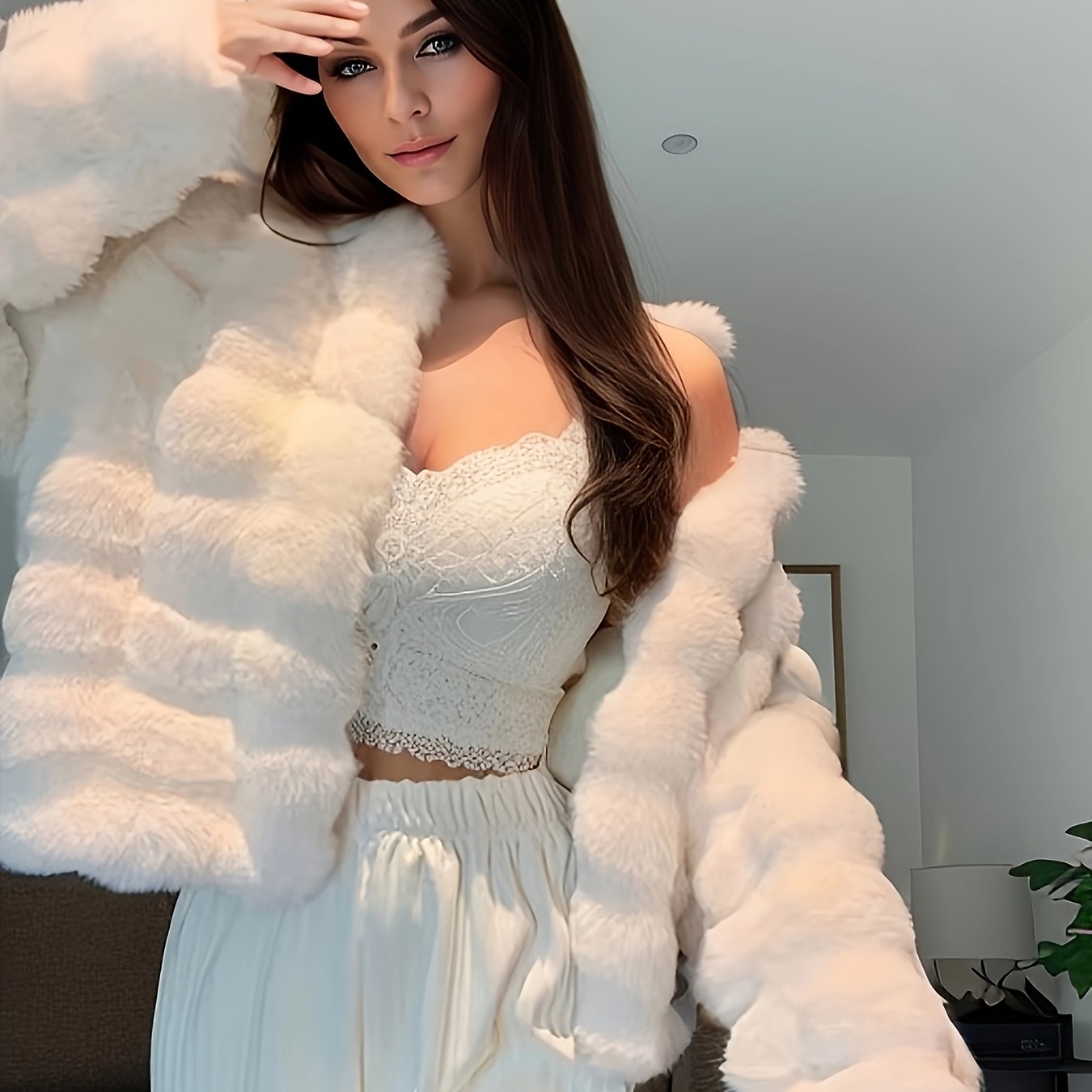 Women'S Elegant Faux Fur Jacket - Long Sleeve, Solid Color, Zip-Up with Pockets, Perfect for Fall/Winter, Cozy & Stylish Outerwear, Cozy Fall Jacket | Zipup Jacket | Structured Design