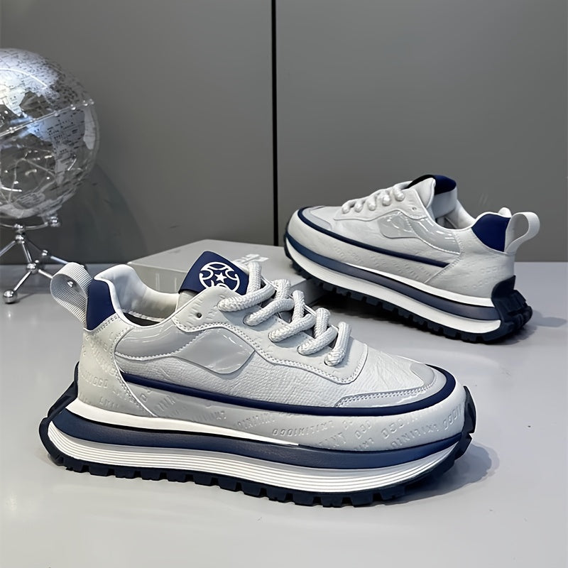 Men's Slip-Resistant Solid Color Sneakers - Low-Top Lace-Up Shoes Suitable for Casual, & Daily Wear - Comfortable Cushioned Sole, PVC Outsole, Year-Round Versatile Sneakers - ayq