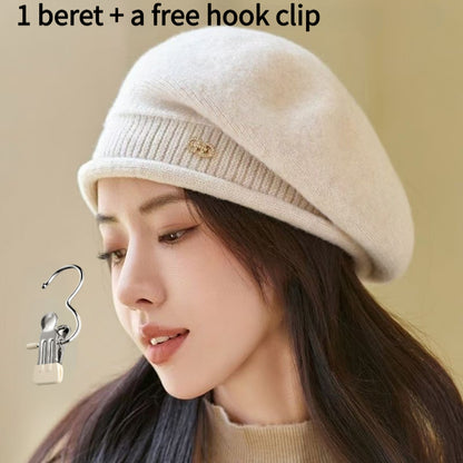 Women's Lightweight Black Beret Hat - Soft, Warm & Elastic Fit