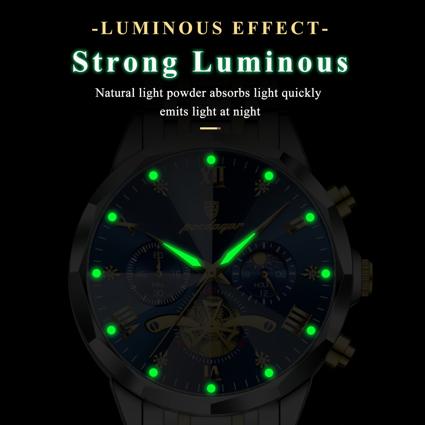 Men's Stainless Steel Business Watch with Luminous Chronograph