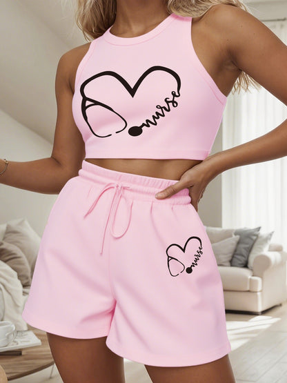 Women's Casual Vest and Shorts Set with Drawstring Detail