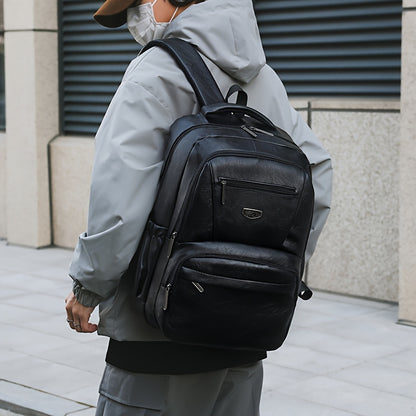 Men's Vintage PU Large Capacity Multi-Pocket Backpack, Casual Commuter Travel Backpack - ayq