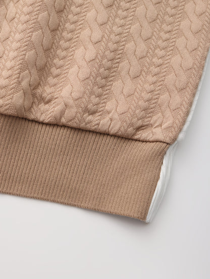 Նոր աշնանային և ձմեռային տղամարդու սվիտեր՝ ժակարդի փոքր սրտիկներով գործվածքից, հարմար է սպորտի, հանգստի, վազքի և ֆիթնես մարզումների համար, ունի երկար թևքեր։