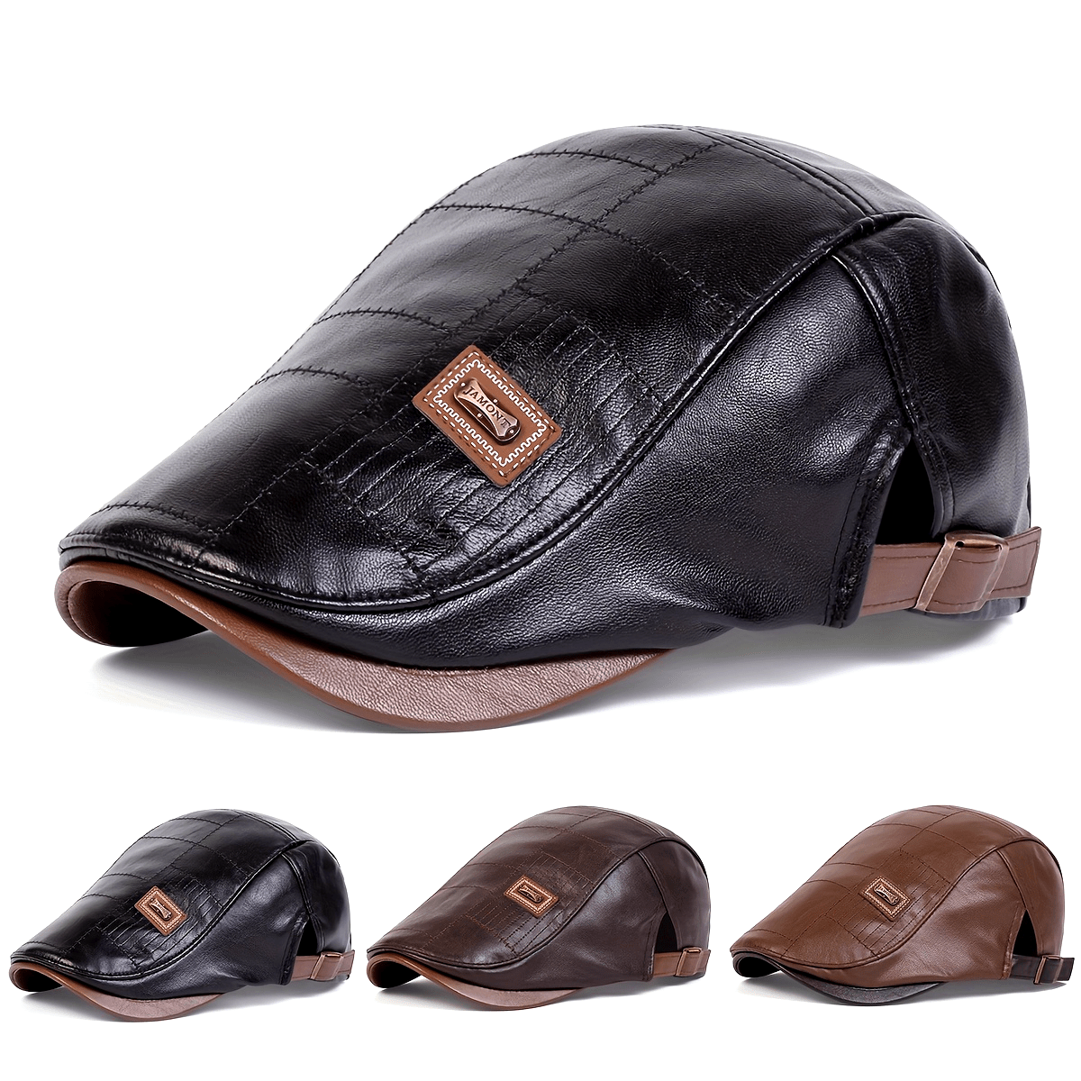 Retro Classic PU Leather Gentlemen Forward Hat, Adjustable Casual Beret For Autumn And Winter Travel