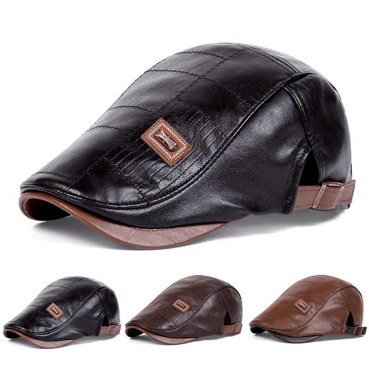 Retro Classic PU Leather Gentlemen Forward Hat, Adjustable Casual Beret For Autumn And Winter Travel