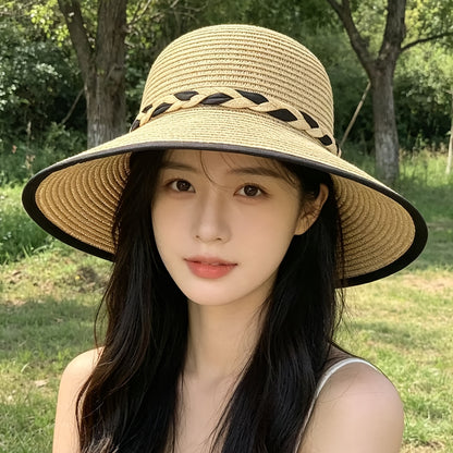 Women’s Lightweight Papyrus Sun Hat with Black Bow - Summer Beach