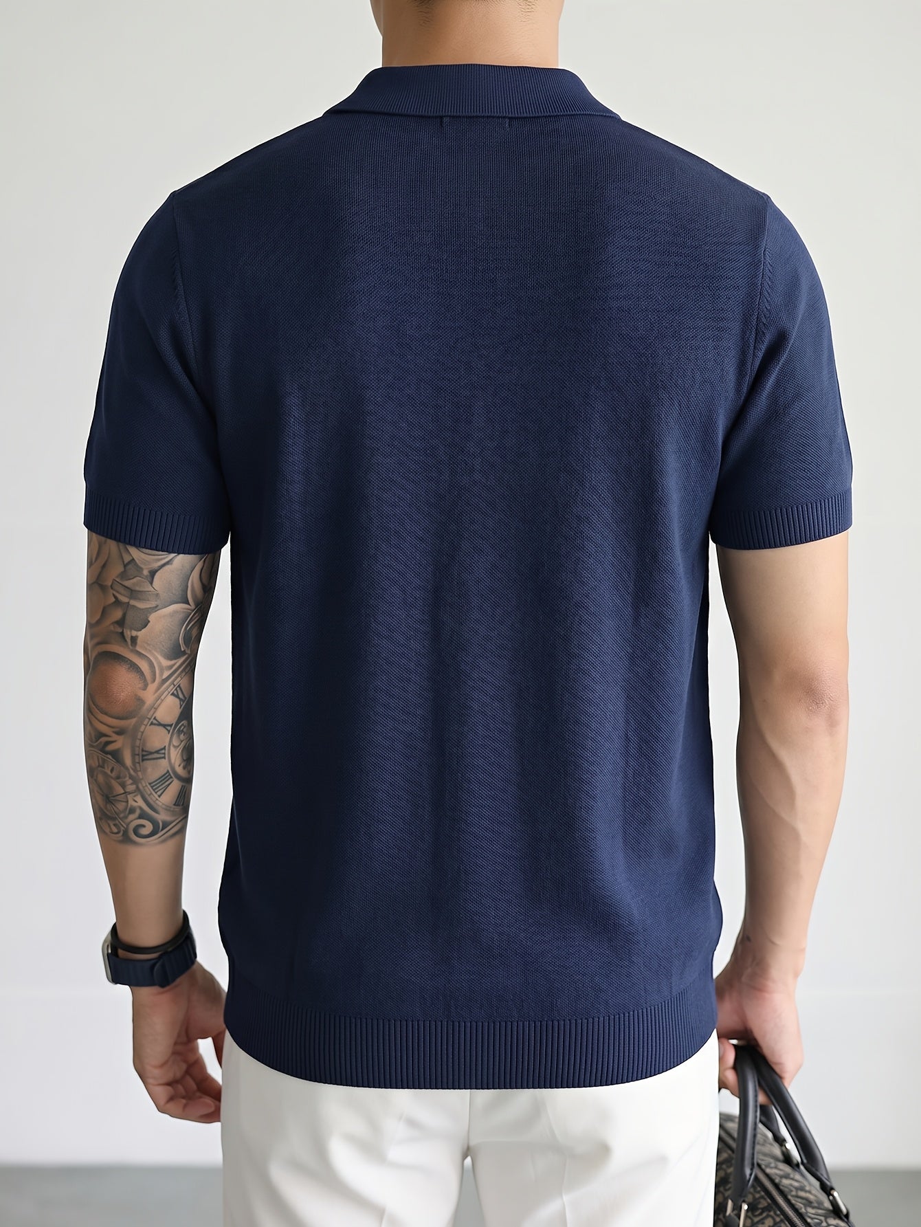 Men's Breathable Knit Short Sleeve Shirt with Stripe Color Block