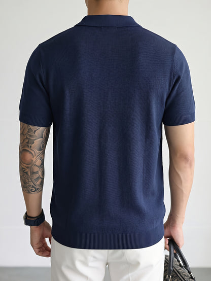 Men's Breathable Knit Short Sleeve Shirt with Stripe Color Block