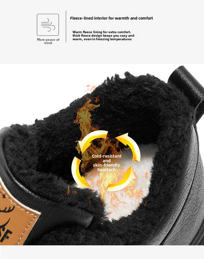 Men's Winter Warm PU -Like Hiking Sneakers with Plush -Like, EVA Cushioned Sole & Rubber Traction Tread - Low-Top Lace-Up Outdoor Shoes for Ice, Snow, Casual Wear (Black/Brown) - Cold Weather