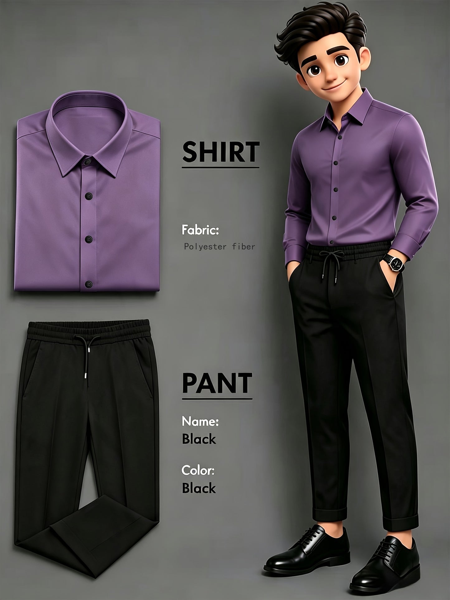 Men's Business Casual Two-Piece Suit with Lapel Shirt and Drawstring P