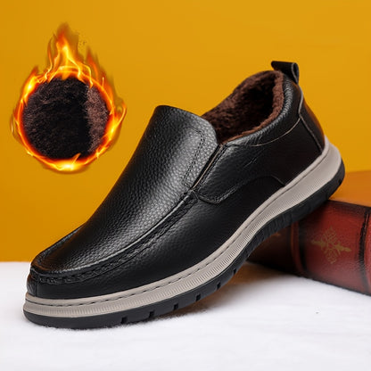 Men's Winter Warm Cowhide Boots - -Weather Traction Rubber Sole & Soft Fabric, Low-Top Short Boots Suitable for Daily Wear, Parties, - Fit for Fall/Winter (Boots Can Be Dressed up or)