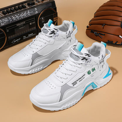 Men's Sneakers - Thick Platform Cushioned Sole, Lace-Up Closure, PU Upper  Non-Slip PVC Outsole - All-Season Gym, Casual, Everyday Sneakers - Black/White Colorway - Affordable Men's Footwear, Casual Walking, Trendy Kicks, Co