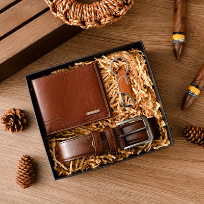 Men's Belt 3pcs Set, Stylish Business Belt + Wallet + Keychain Gift Box Combo, Perfect for Holidays and Office Outings, Ideal Present for Family, Loved Ones, Friends