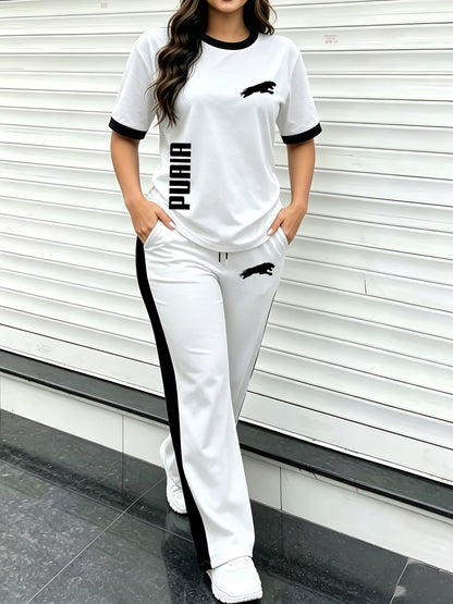 Women’s Casual Summer Two-Piece Set with Wide-Leg Pants