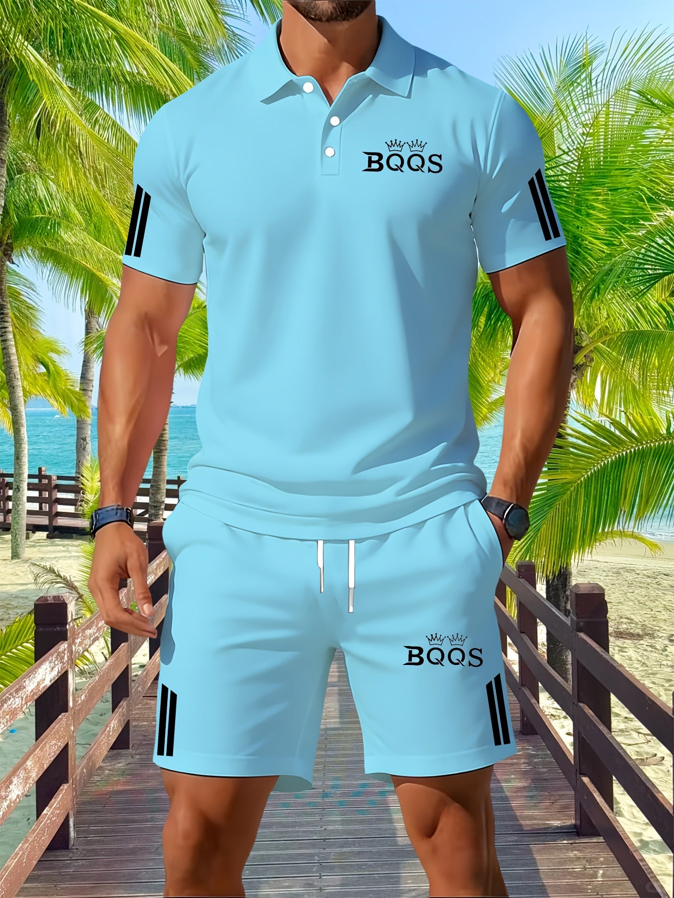 Men's Casual Summer Polo Shirt and Shorts Set - Slight Stretch