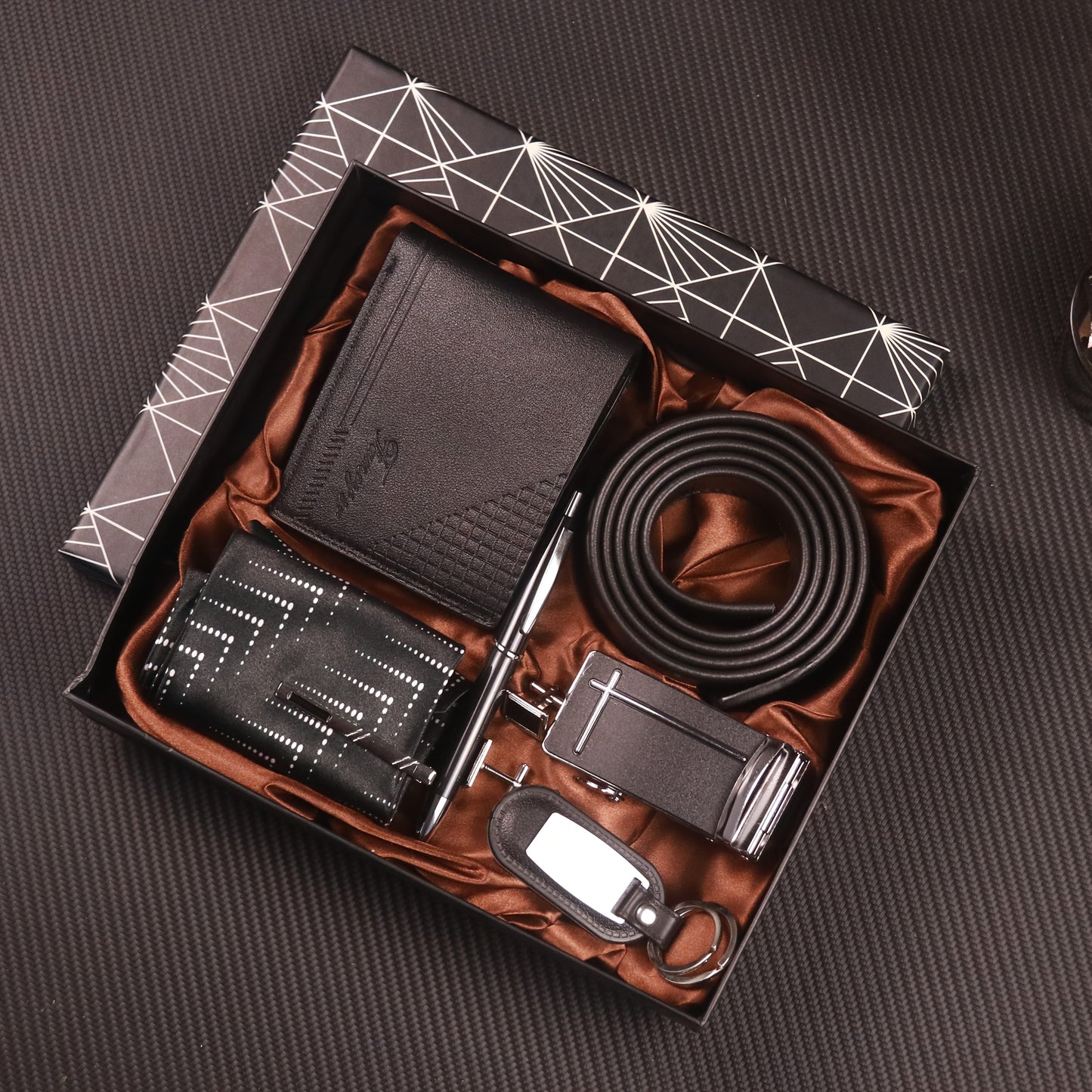 8pcs Men's Luxury Accessory Gift Set with Automatic-Docking Collar Tie System, Dress Belt, Cufflinks, Keychain, Pen & Wallet - Complete Corporate Attire Bundle for Weddings, Business Meetings, Prom - Ideal Birthday/Christmas/