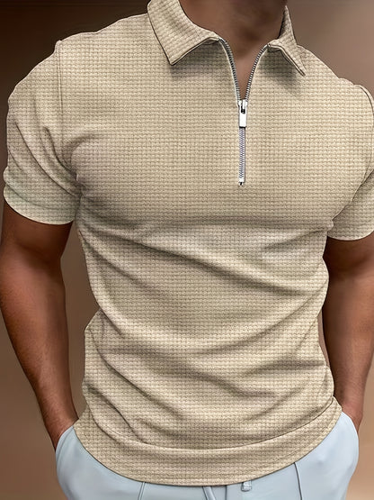 Men's Solid Short Sleeve Zipper Shirt, Casual Male Shirt For Summer Outdoor, Gift For Men - ayq