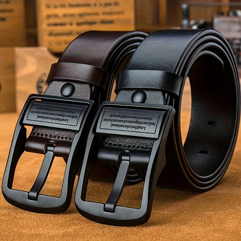 A Men'S Belt Featuring a Black Alloy Buckle - Adjustable with a Vintage Double-Sided Design, Suitable for Both Business And Casual Wear, And Made to Last As a Classic Style - ayq