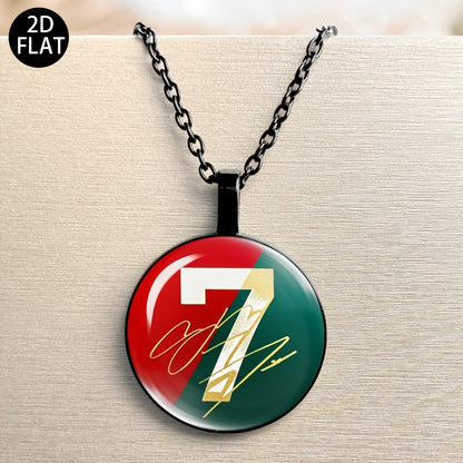 Auspicious Number 7 Soccer Pendant Necklace with Red Green Jersey Desi - ayq