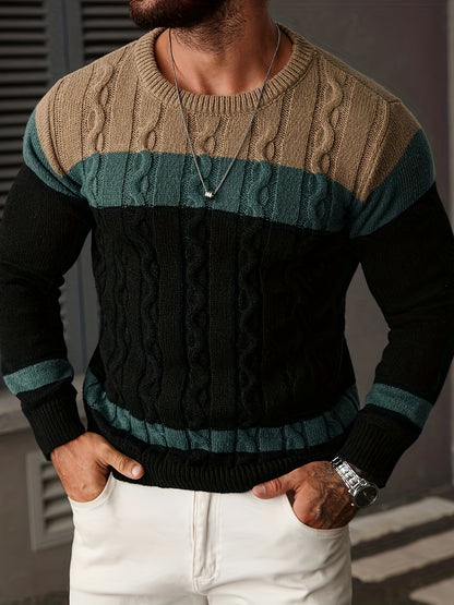 Տղամարդկանց աշուն/ձմեռ առօրյա գունային բլոկներով տրիկոտաժե պուլովեր սվիտեր