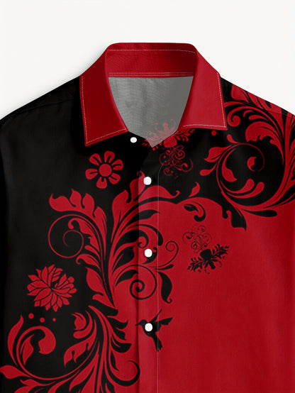 Men'S Casual Floral Print Dress Shirt - Black & White Swirl Design, Button-Up Collar, Long Sleeve, Regular Fit for Spring/Fall, Versatile for Casual & Formal Wear, Spring Fashion, Nonelastic Fabric, Elegant Shirt For Men, Lon